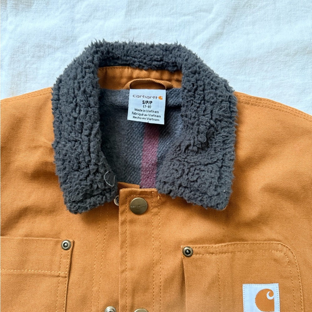 Carhartt Boy's Tan Field Jacket with dark grey Collar - Picture 4 of 7
